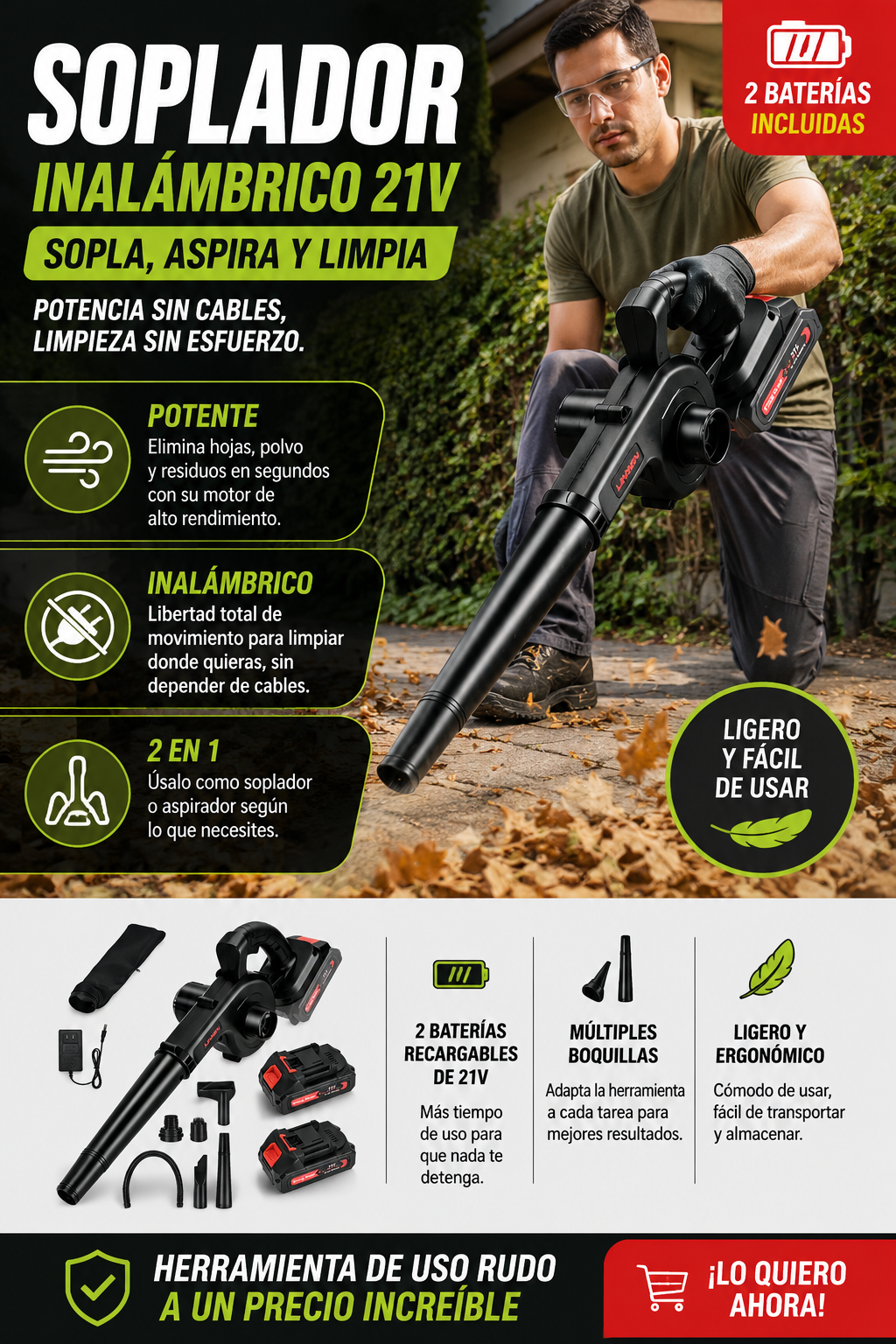 Soplador Inalámbrico Profesional 21V
