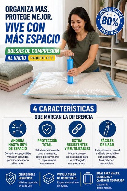 VACUUM SPACE™ | Bolsas Premium de Compresión al Vacío