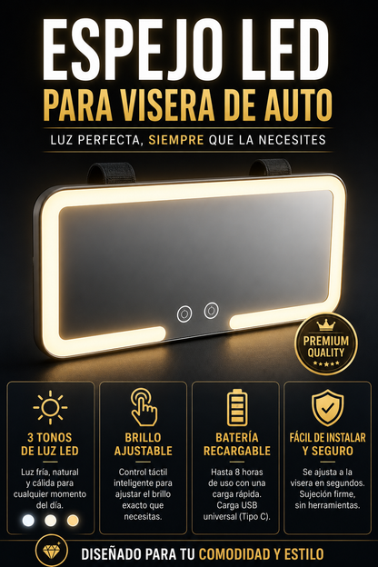 Espejo LED de Maquillaje profesional para auto.