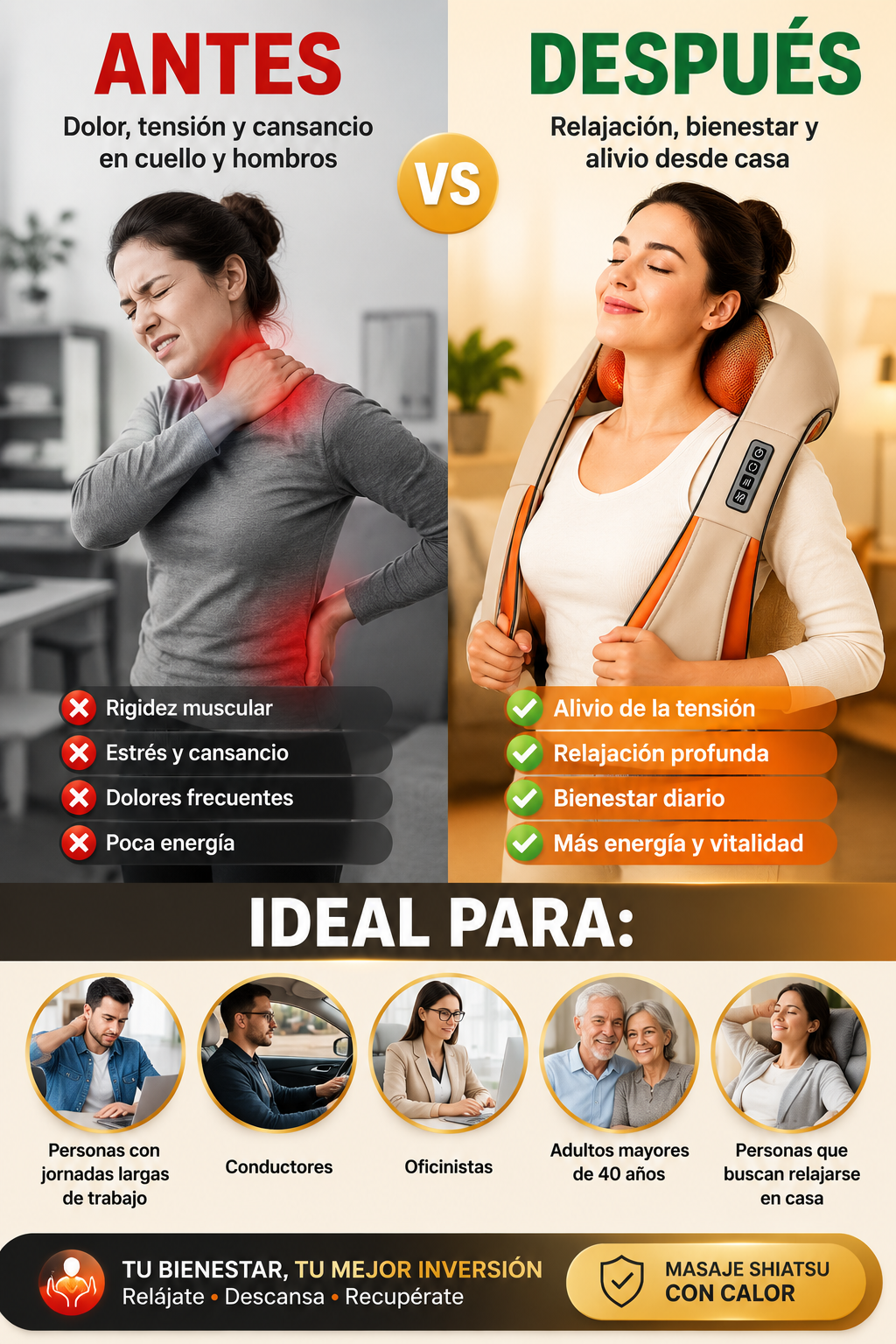 Masajeador Cervical Shiatsu con Calor – Relajación y confort todos los días