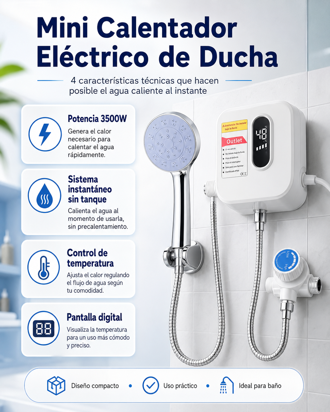 Mini Calentador Eléctrico de Ducha